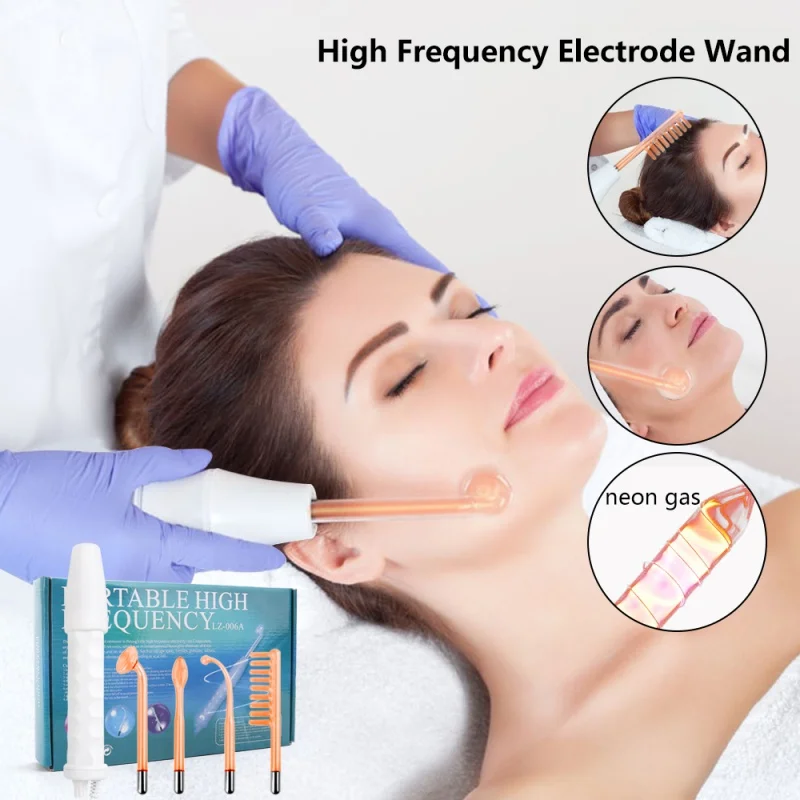 

HOT High Frequency Electrode Wand w/Neon Electrotherapy Glass Tube Acne Spot Remover Home Spa Beauty Device Facial Therapy Wand