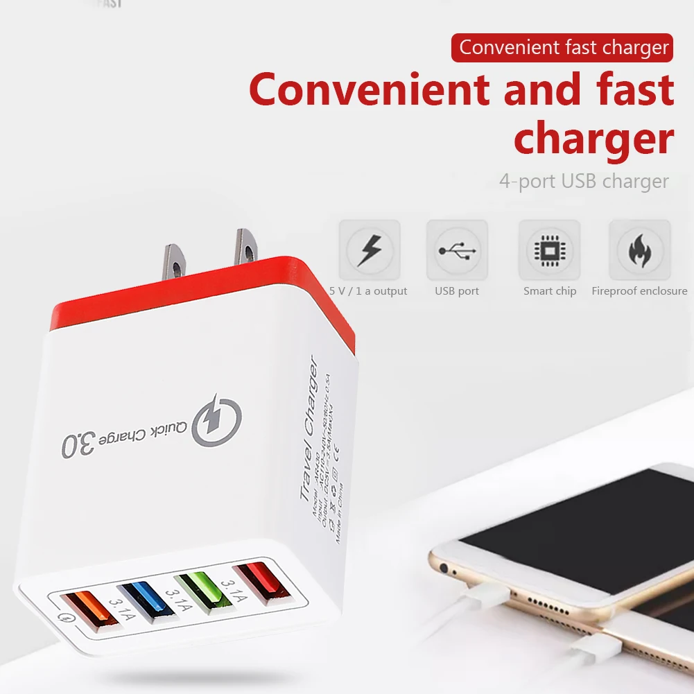 4 Ports USB Charger QC 3.0 USB Hub Wall Charger 3A Smart Fast Charging Travel Universal Phone EU US Plug Adapter quick charger plug adapter ac adapter