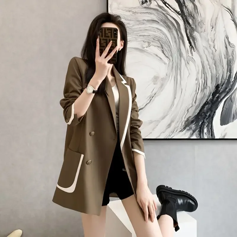 

2023 Autumn Winter Female Fashion Korean Tops Lapel Spliced Button Pockets Casual Jacket Women's Clothing Loose Commuter Blazers