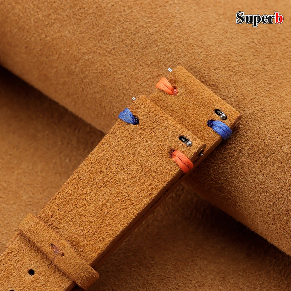Premium Suede Leather Vintage Blue Watch Strap - Sporty and Stylish Replacement Band