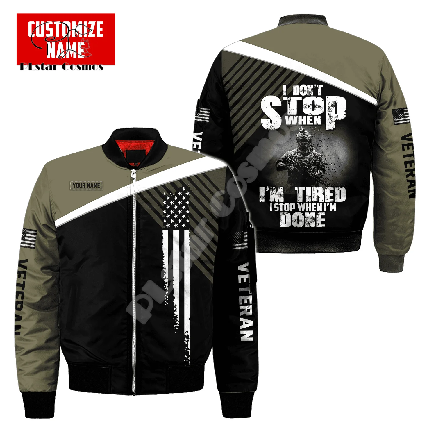 Custom Name Army Military Veteran Soldier Camo Eagle NewFashion Winter Overcoat Streetwear 3DPrint Windbreaker Bomber Jacket X4