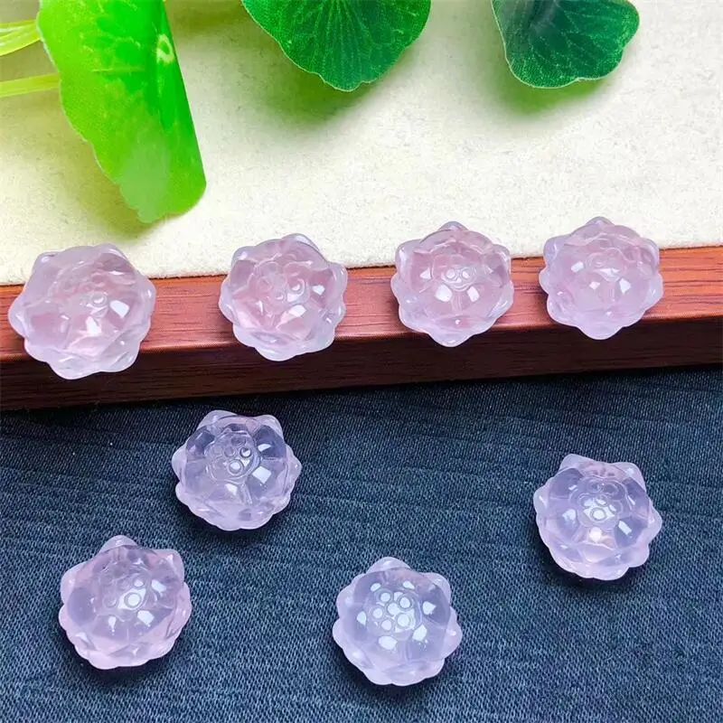 

5pcs Natural Rose Quartz Lotus Pink Crystal Mini Carved Chakra Healing Reiki Jewelry Making DIY Gift 14mm