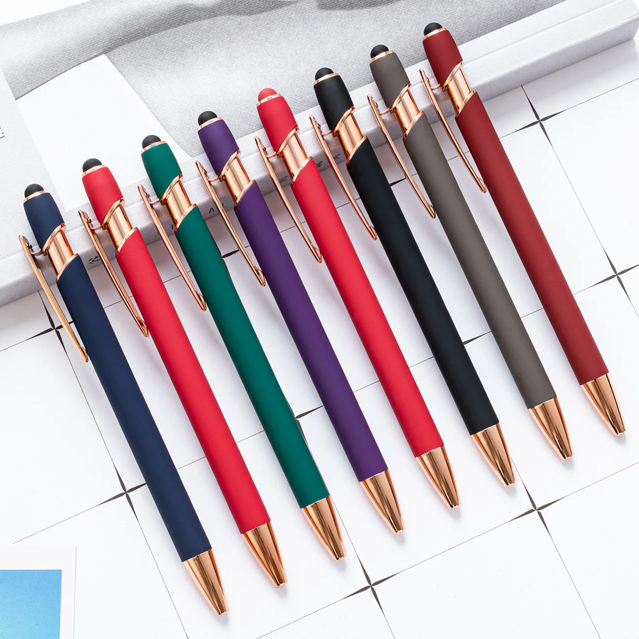 

10Pcs/Lot Pure Color Metal Pen Wholesale Gradient Aluminum Ballpoint Pen Print Logo Screen Writing Supplies Metal Ball Pen