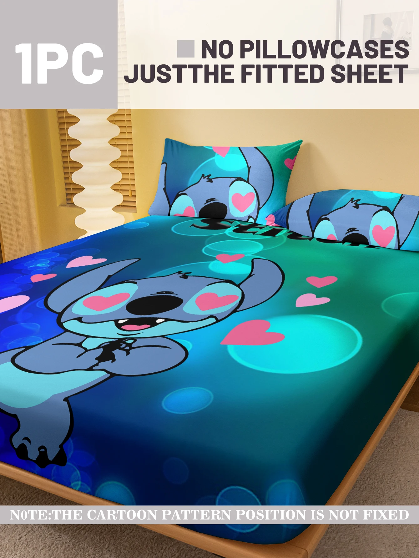 1 cartoon cute Stitch pattern digital printed frosted Fitted Sheet,bedroom printed bed cover,bedding(No pillowcase) 2