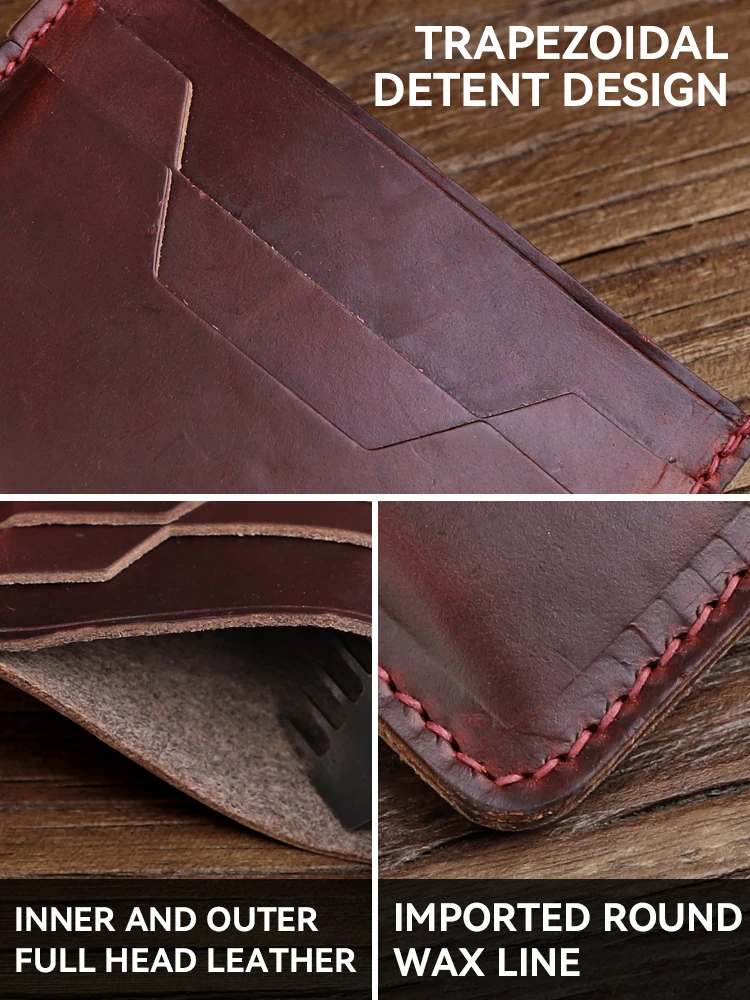 Horween 미국 크롬 셀 가죽 카드 지갑, 신용 카드 홀더 파우치, 수제 진짜 가죽 카드 슬롯, 동전 지갑, 슬림 카드 가방