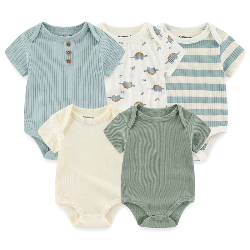 New Born Bodysuits Unisex 5Pieces Baby Girl Clothes Solid Color Cotton Baby Boy Clothes Set Cartoon Print Summer Bebes 6