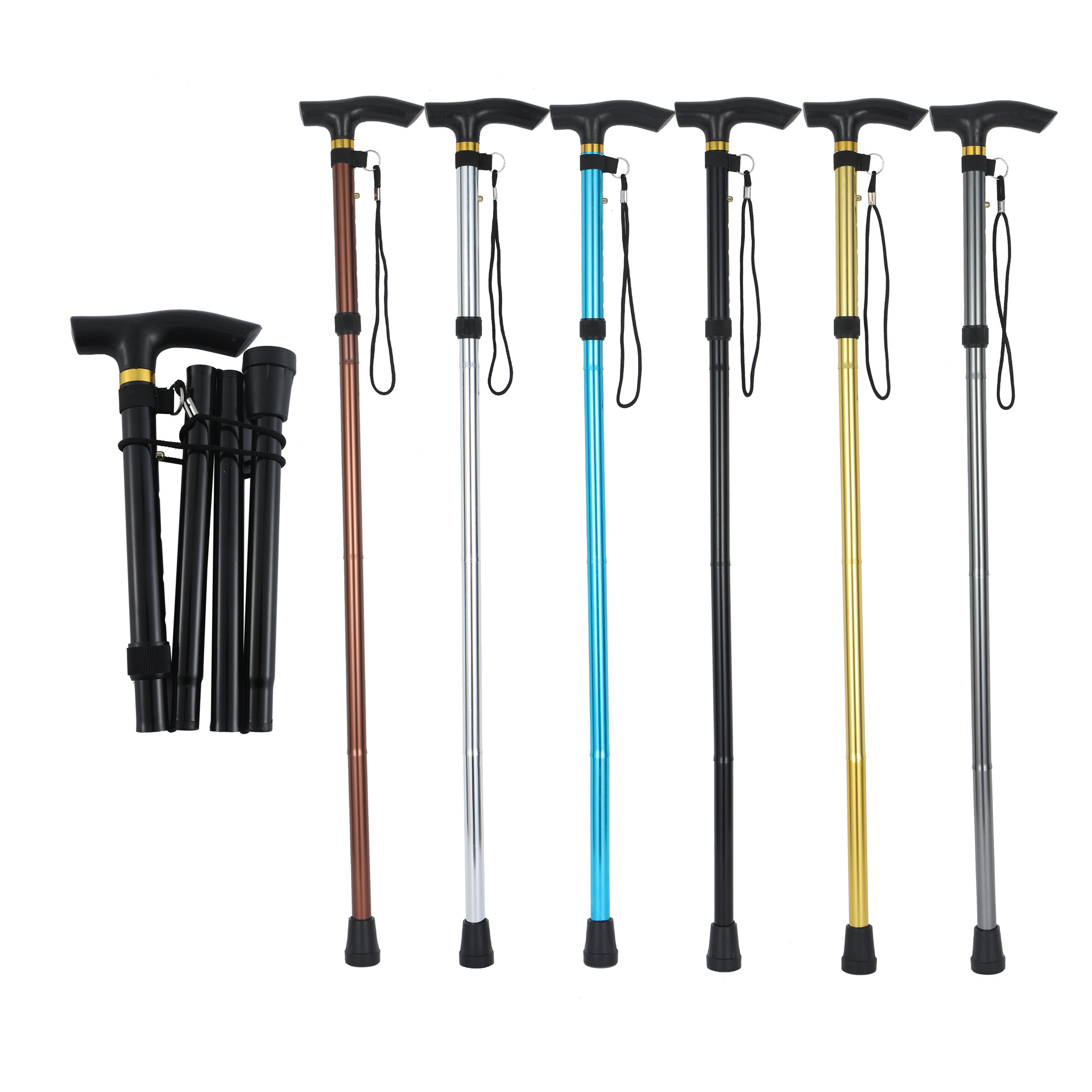 Foldable Walking Stick Lightweight 4-Section Hiking Crutches Non-Slip Telescopic Aluminum Baton For Trekking Hiking Travel