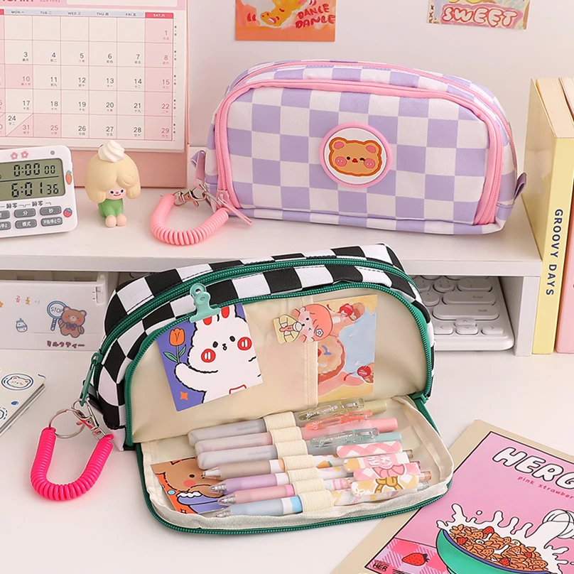 

Cute Pencil Case Trousse Scolaire Pencil Box Large Capacity Stationery Grid Pencil Cases For Girls Estojo Escolar Pencil Pouch