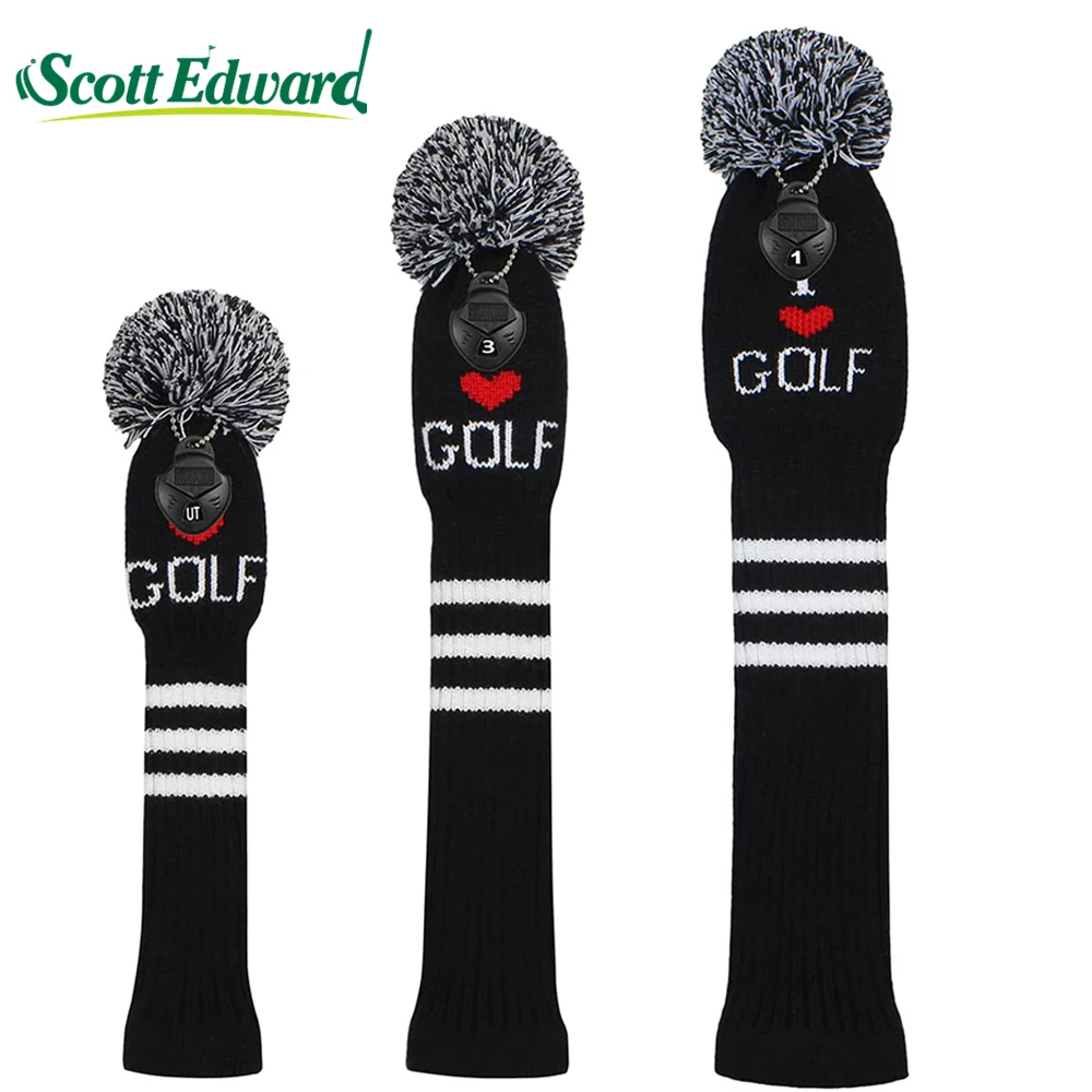 Scott Edward Knit Golf Club Covers, Set of 4 for Driver Wood*1, Fairway  Wood*2 and Hybrid*1(Purple White Stripes)