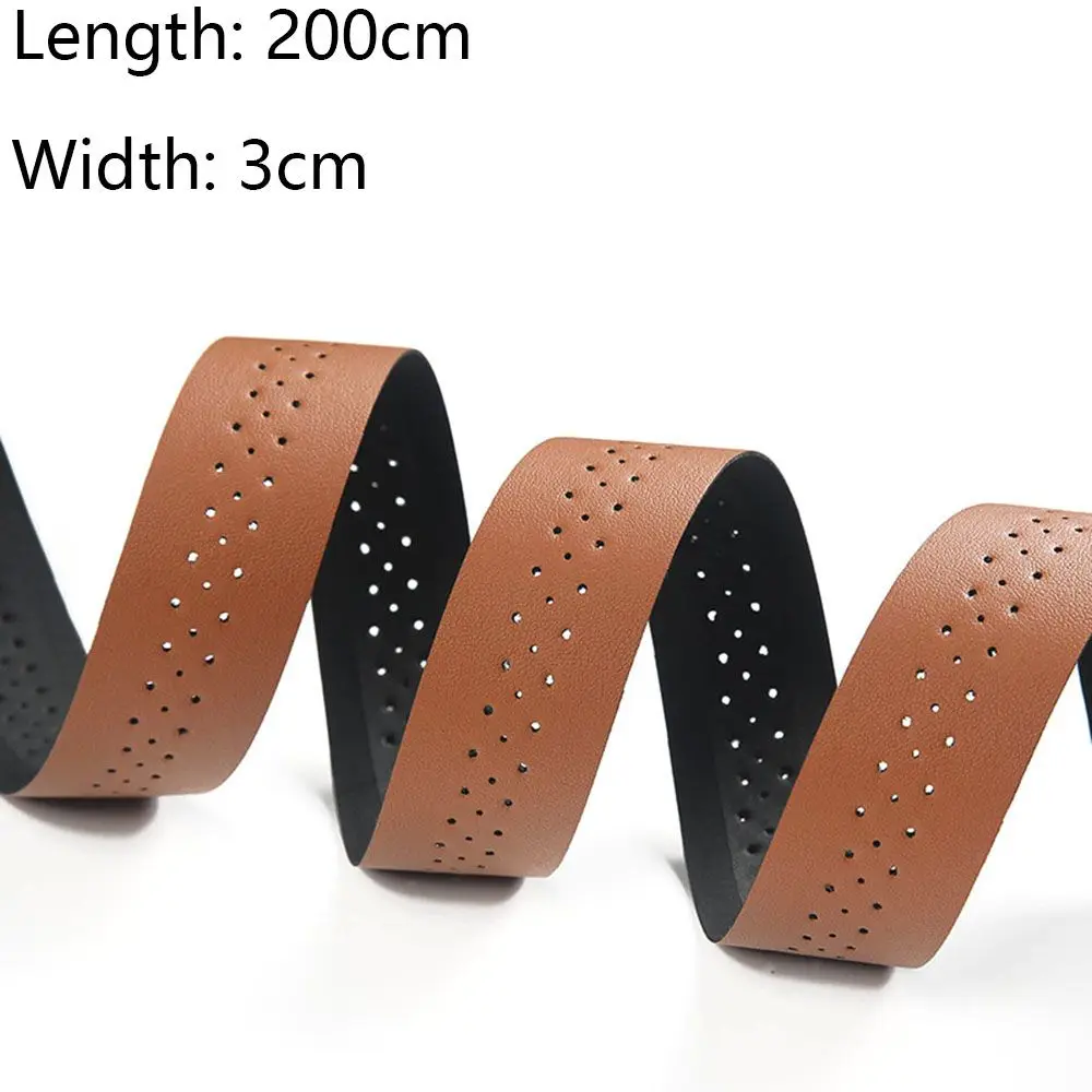 Bicycle Handlebar Tape Mountain Road Bike PU Leather Perforated Belt With 2 Plugs Breathable Handle Bar Wrap Straps
