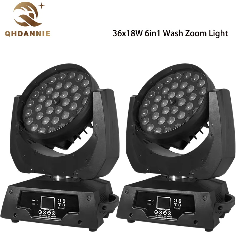 

2Pcs Lights /Lot 36x18W Led Zoom Moving Head Stage Light 6in1 RGBWA UV Wash DMX Controller For NightClub DJ Disco Wedding Party