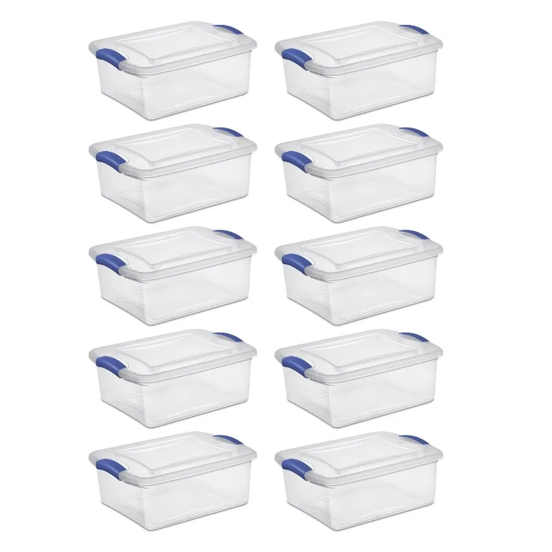 

Sterilite 15 Qt Latch Box Clear Base and Lid Blue Set of 10