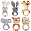 1Pc Baby Rattle Toys Wooden Teether Crochet Pattern Rattle Rabbit Lion Fox BearToy Newborn Gift Baby Teether Crochet Custom Name 1