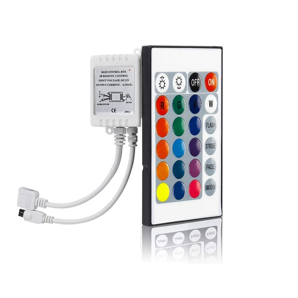 dc12v 24v single color led strip light dimmer bc 312 4a pwm output signal lamp tape controller switch with 8 keys rf remote 44 Keys Dual Connectors IR Remote RGB Controller Output DC12V 2 Ports Dimmer For 3528 5050 SMD RGB LED Strip light Control