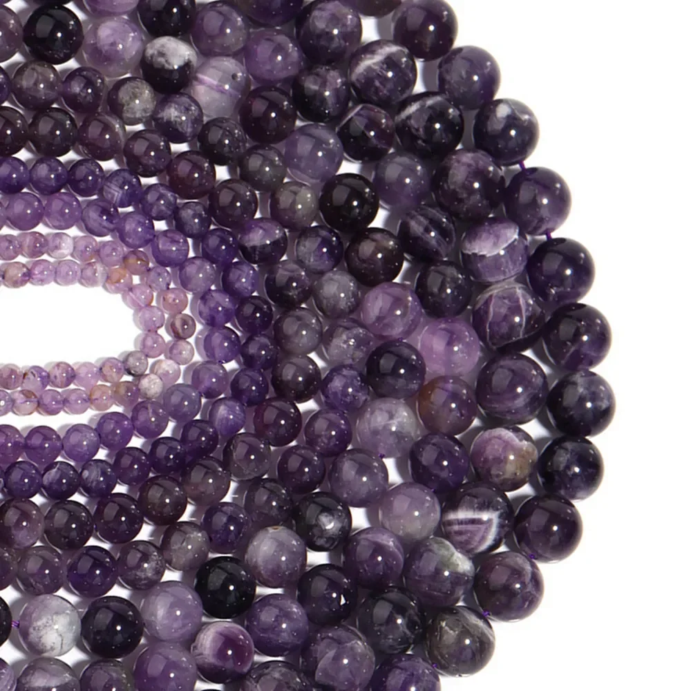 

6/8/10/12mm Natural Stone Amethyst Crystal Beads for Jewelry Making DIY Necklace Bracelet Keychain Material Fashion Cute Beads