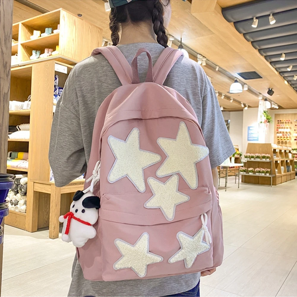 

Fashion Women's Casual Nylon Backpack Five-Pointed Star School Bags For Teenagers Girls Students Korean Style Laptop Bag Bookbag