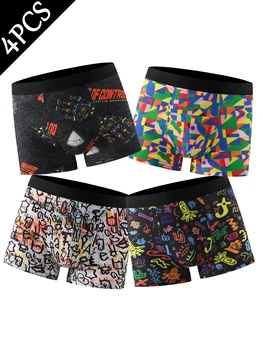 4 pezzi di biancheria intima mista per ragazzi con stampa robot, sport casual stile street, boxer per bambini molto morbidi e confortevoli 1