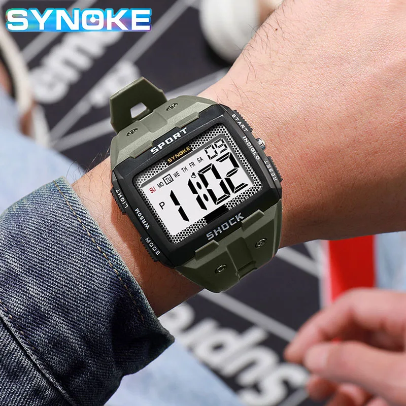 50m Waterproof Men Sports Digital Watches Outdoor LED Electronic Watch for Men Big Number Dial Fitness Wristwatch Dropshipping