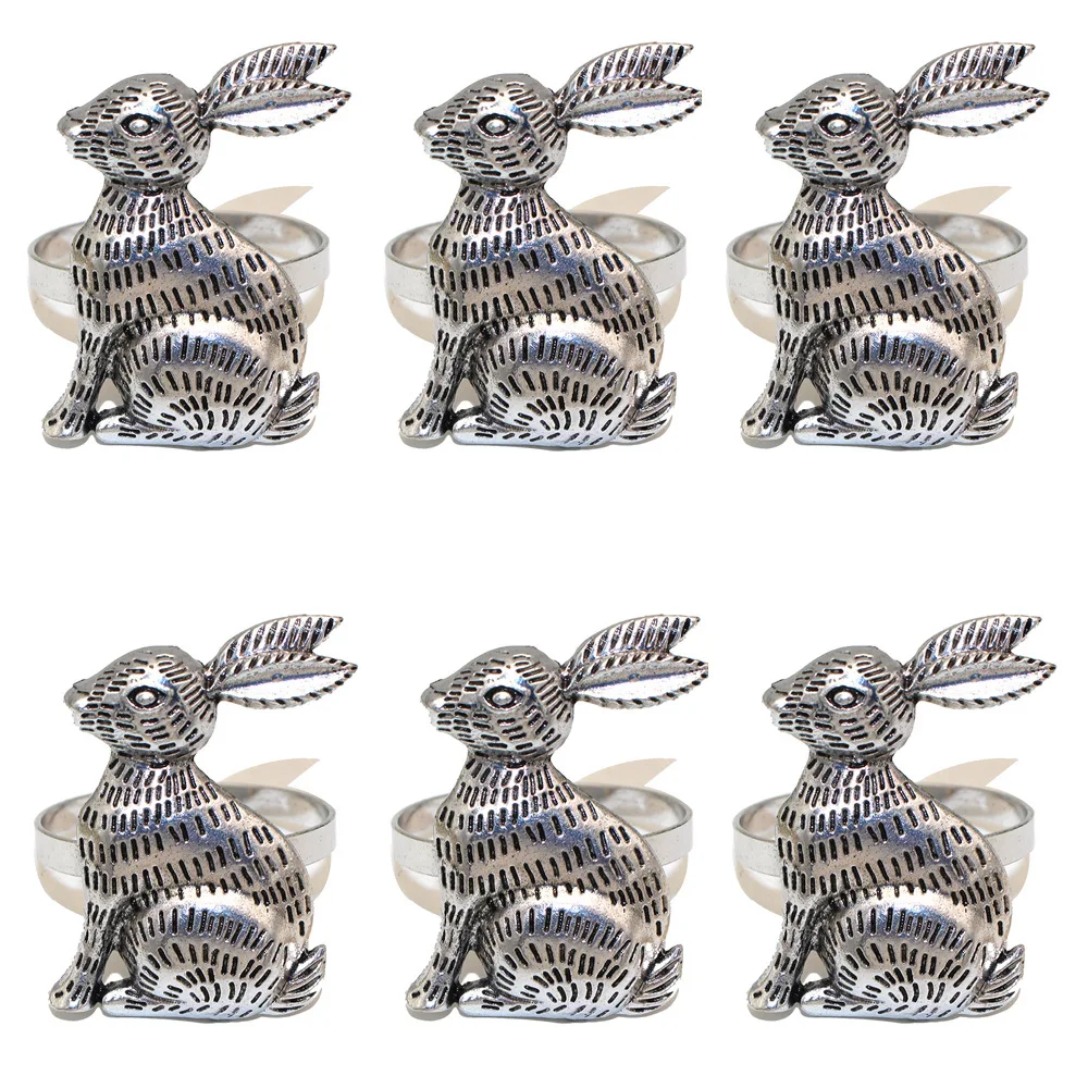 Easter Bunny Napkin Ring Metal Rabbit Napkin Holder European Vintage Gold Silver For Easter Party Table Decoration