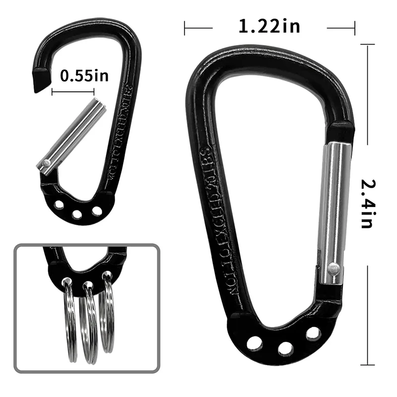 2Pcs Aluminum D Shape Carabiner Clip Multifunction Carabeaner