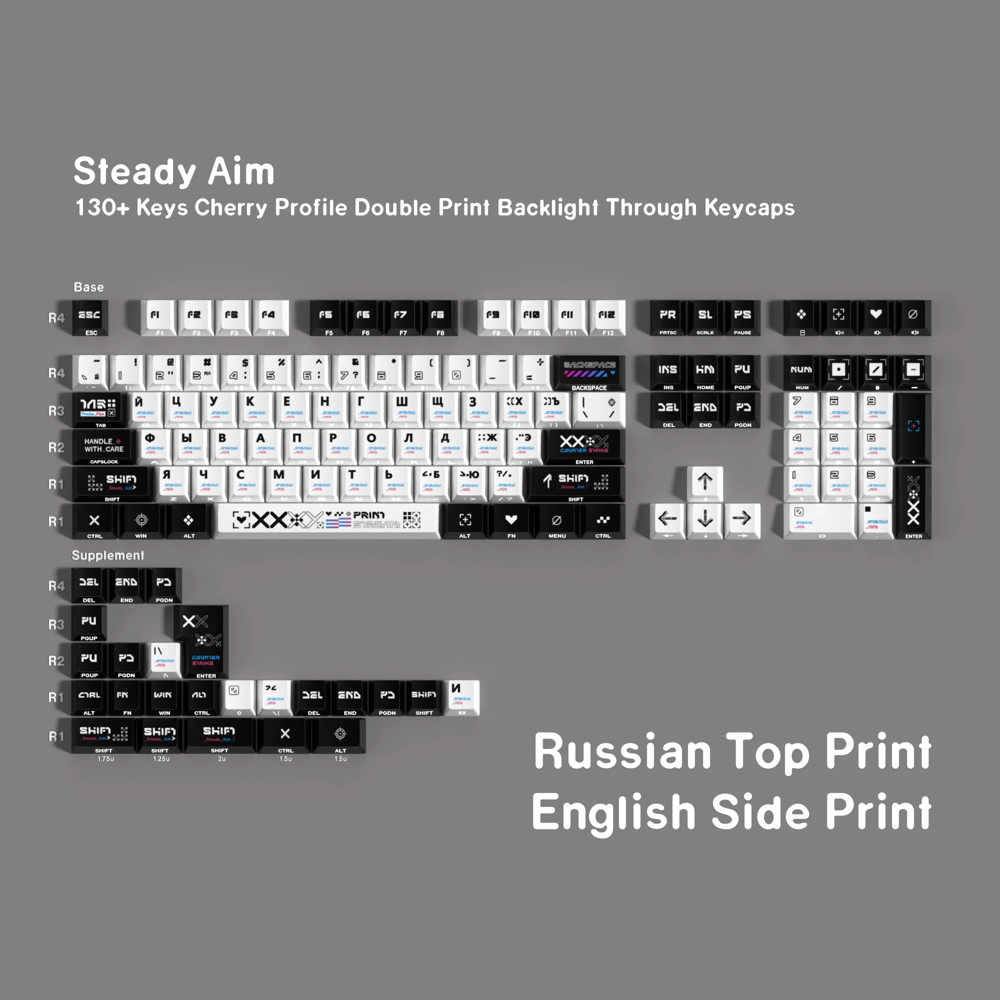 Black & White PBT Korean Keycaps with Double-Side Print