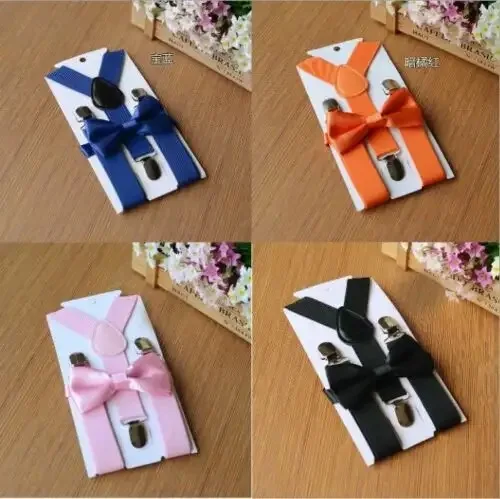 8 Colors Baby Boys Adjustable Suspender With Bow Tie 2Pcs Set Kids Boys Wedding Suits