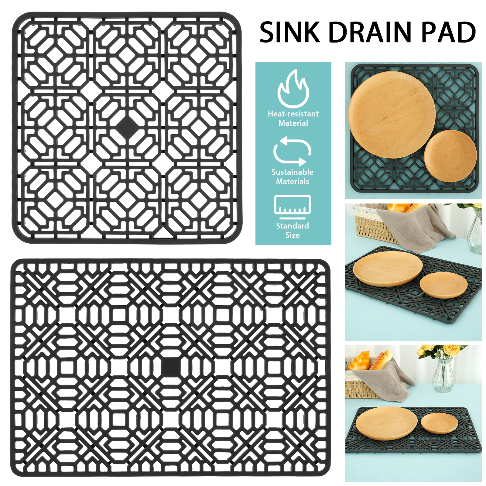 

Silicone Sink Protector Heat-Resistant Sink Liner Mat Non-Slip Cuttable Sink Mat Reusable Kitchen Sink Pad Durable Sink Drainer
