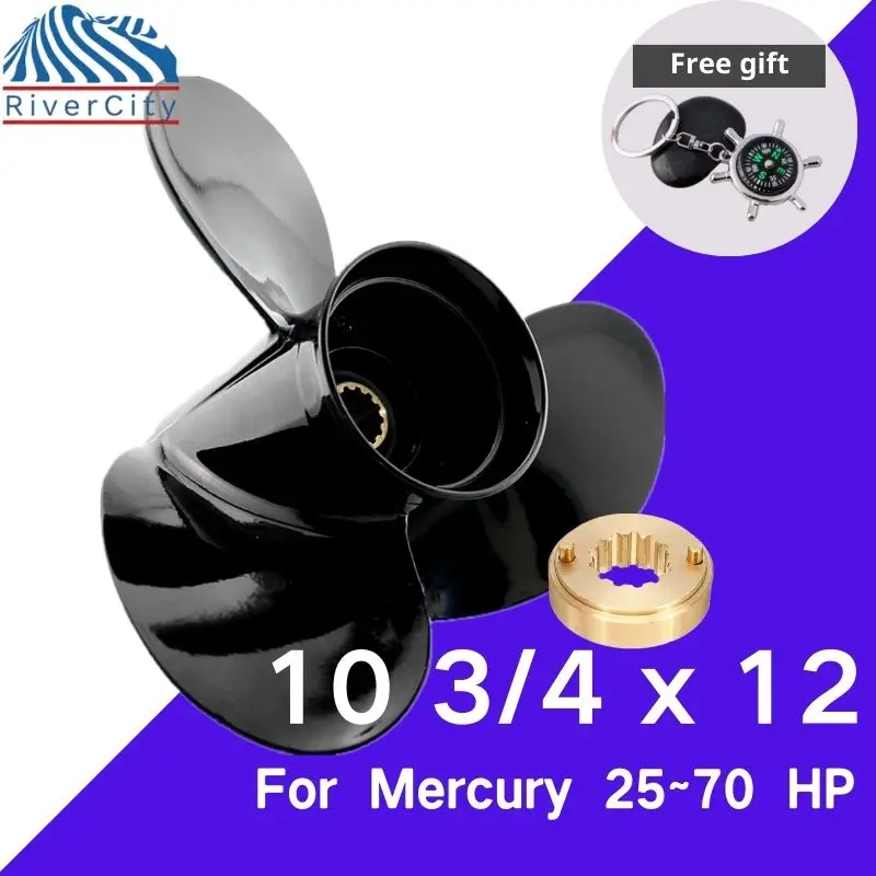 For Mercury 40hp 45hp 48hp Outboard Propeller 10 3/4x12 Boat Motor Aluminum Alloy Screw Ship Marine Engine 3 Blade 13 Spline