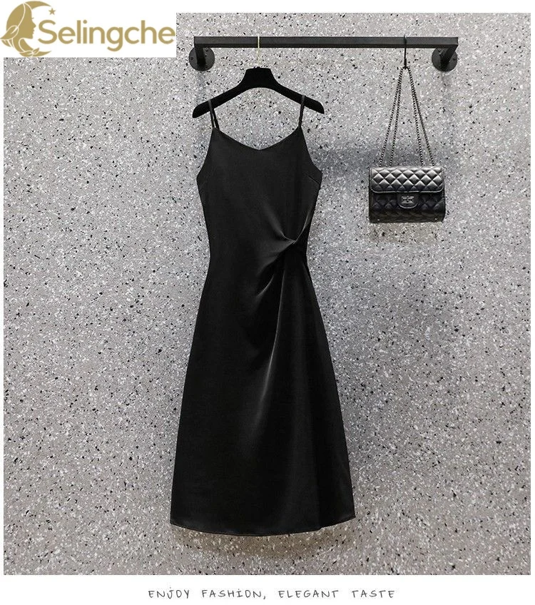 

Large Size Fashionable Acetate Satin Suspender Dress for Women's Summer 2024 New Style Slimming Look with a Matching Skirt