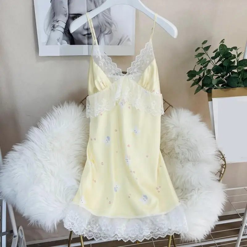 Sexy Ice Silk Lace Nightdress – Low Cut Spaghetti Strap Sleepwear main image 0