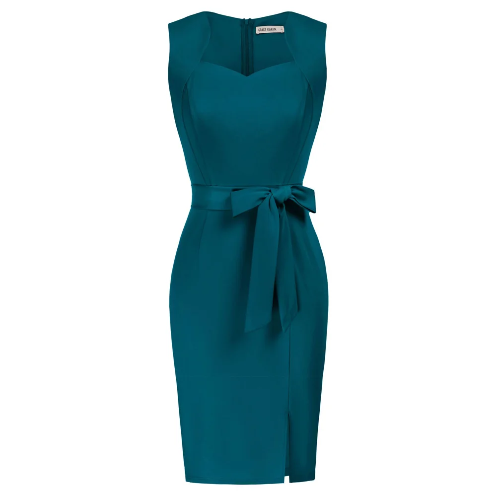 

GK Women Front Slit Dress Casual Sleeveless Geometry Neck Bodycon Dress