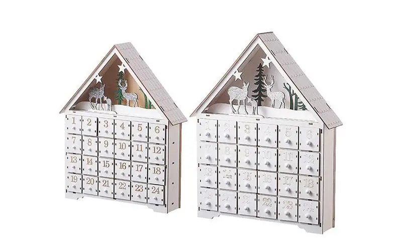 

Wooden Christmas Advent Calendar House 24 Drawers Christmas Reusable holiday Countdown White with LED Light for both kids adults