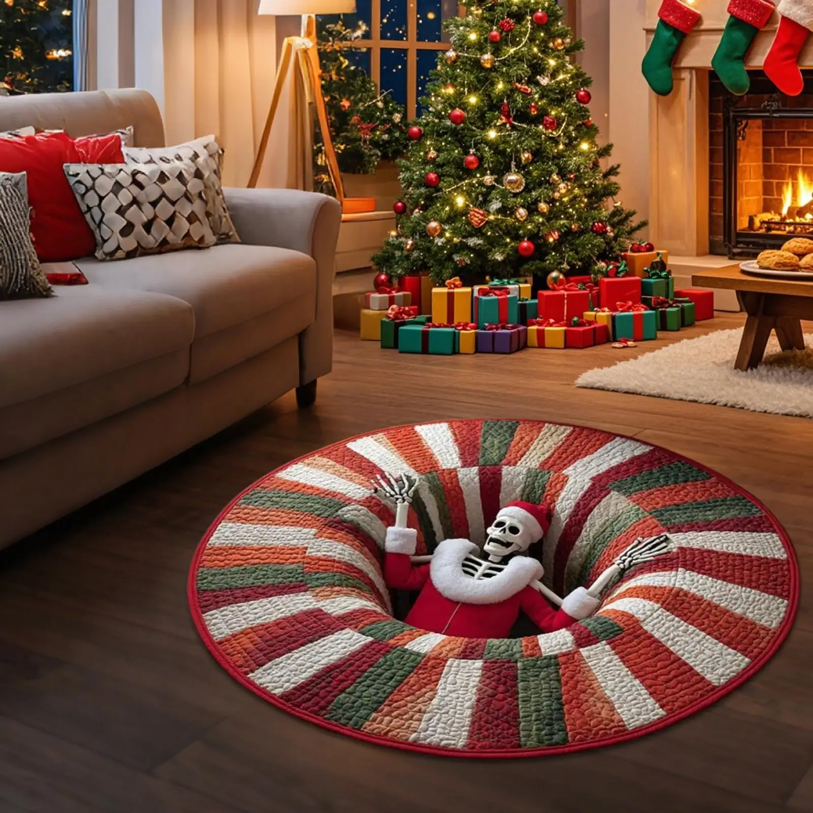 3D Rug Christmas Home Decor Skeleton Skull Non-Slip Visual Door Carpet For Kitchen Entryway Entrance Indoor Bathroom Bedroom