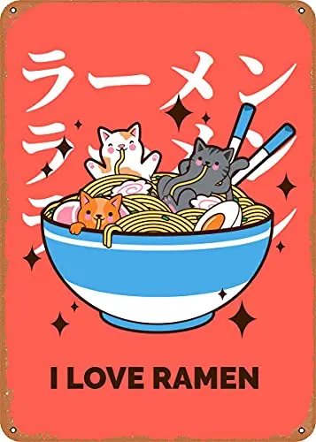 

I Love Ramen Cats Vintage Look Metal Sign Patent Art Prints Retro Gift 8x12 Inch