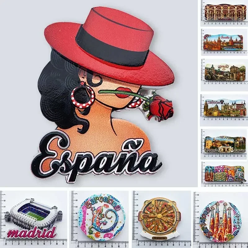 Spain Madrid Fridge Magnets Tourist Souvenir Cordobam Barcelona Sevilla Toledo Magnetic Refrigerator Stickers Collection Gifts
