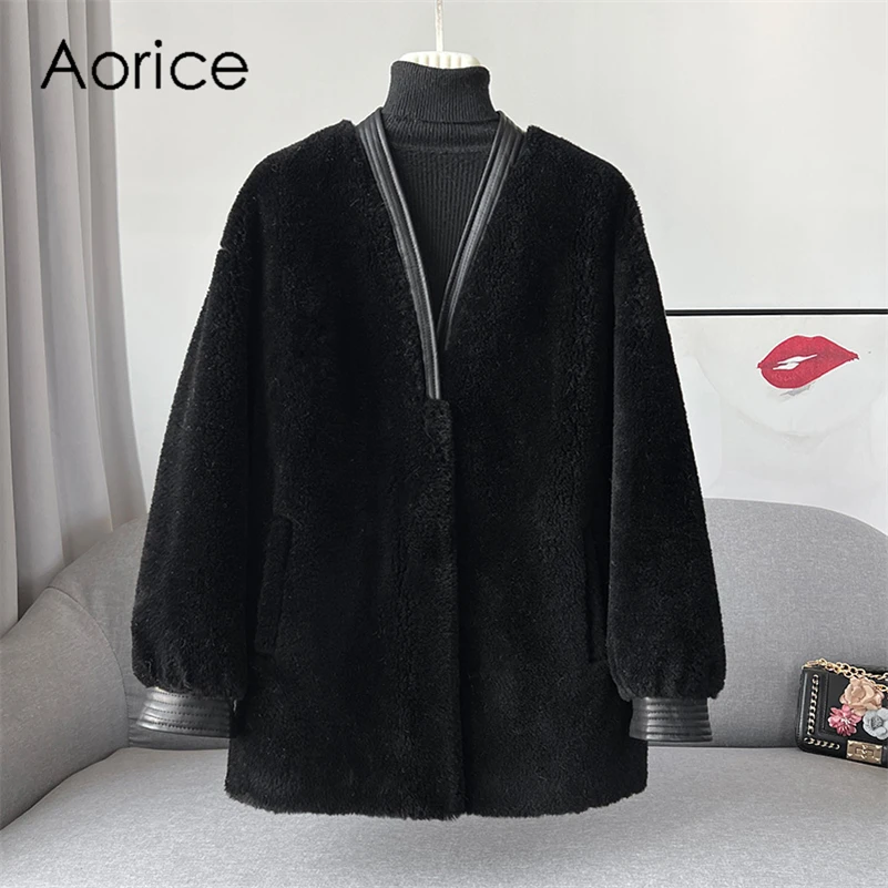 

Aorice Women Luxury Real Wool Fur Coat parka New Winter Warm Female Sheep Shearing Jackets Plus Size Overcoats CT1106