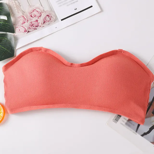 2021 Female Summer Crop Tank Top Women Fashion Deep V Lace Bras Embroidery Floral Tank Top Bra Wrapped Chest Camisole Padded Bra orange 9