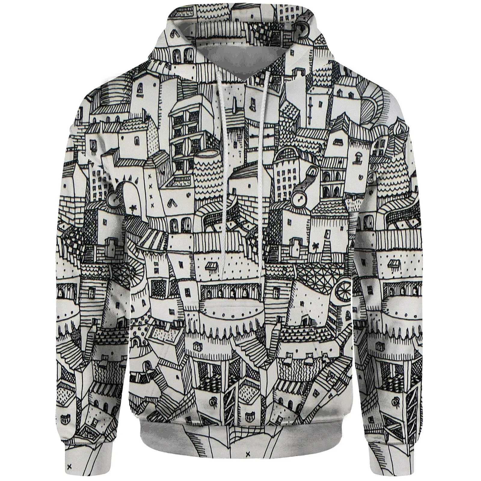 thumbnail image 1 of Sudadera con capucha y estampado arquitectónico de ciudad pequeña Nueva sudadera con capucha cómoda y elegante Sudadera con capucha moderna y versátil para hombre, 1 of 5