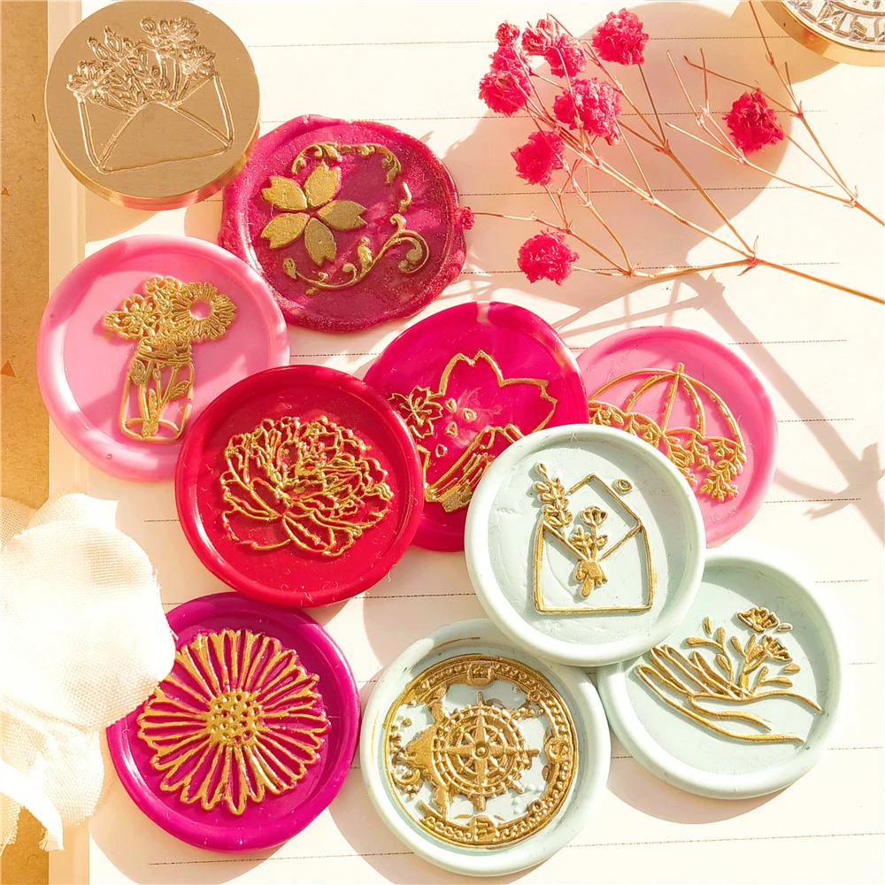 Scrapbooking & Stamps hot Flowers Leaf Lotus Rose Pattern Wax Seal Stamp Retro sealing wax stamp Replace head DIY Envelopes Invitation Card Decorate Gift clear stamps cheap