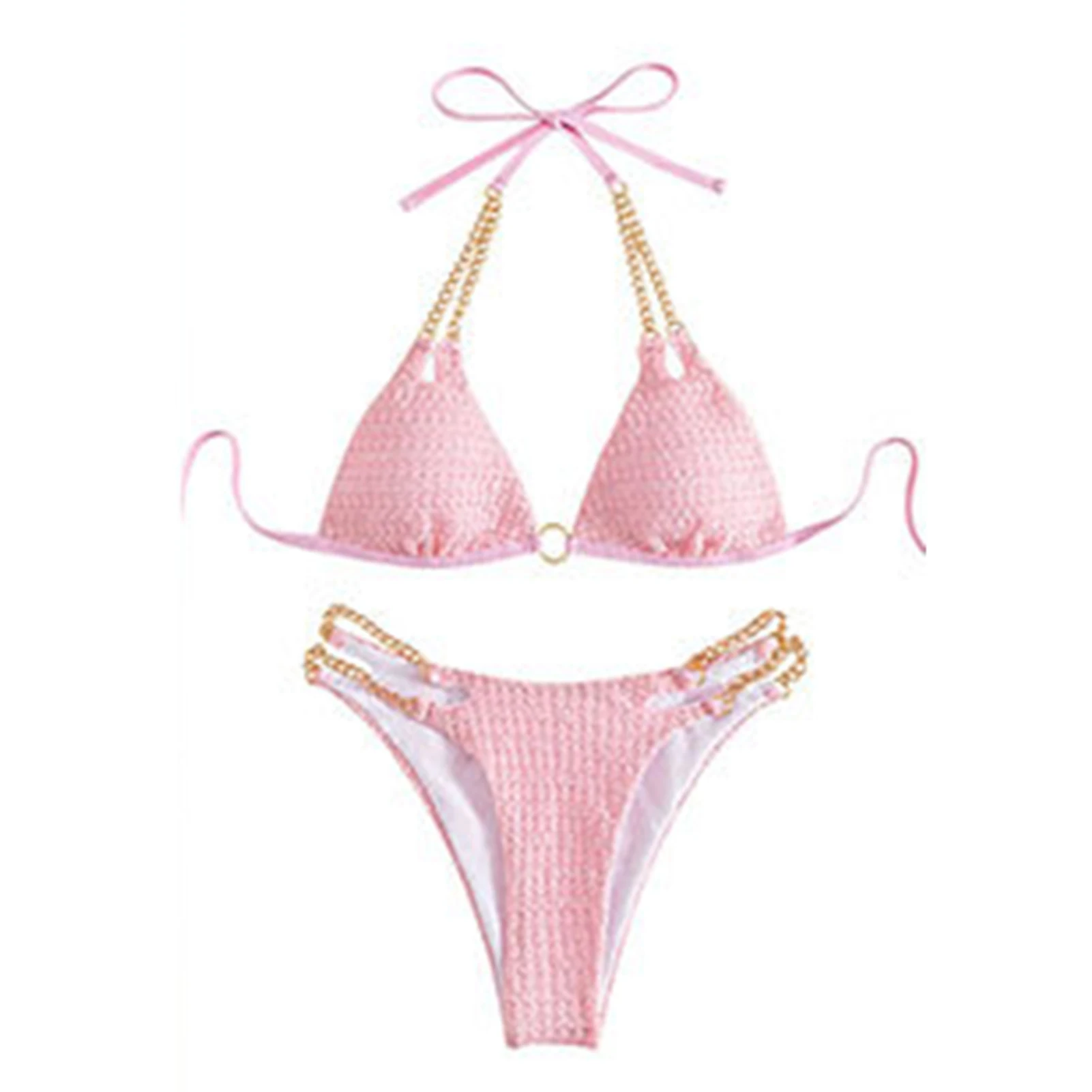 

Купальник с золотистой цепочкой и ремешком, сексуальные бразильские купальники, 2 шт., женский купальник