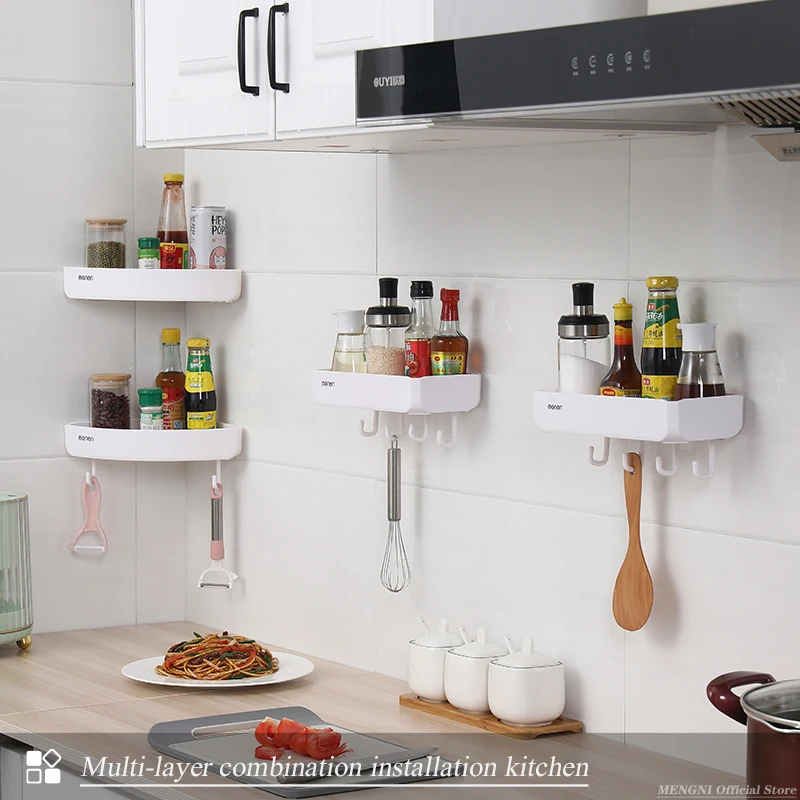 MENGNI Bathroom corner shelves Kitchen Storage organization rack Wall Mounted Shampoo Shower shelf Bathroom Accessories set 4
