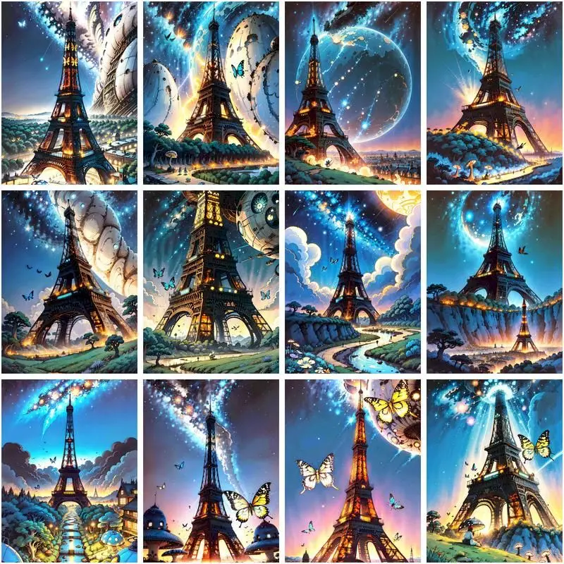 

CHENISTORY Diy Pictures By Number With Frame Cartoon Paris Tower Painting By Numbers On Canvas Handpainted Home Decor