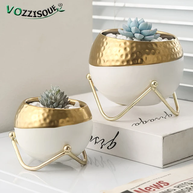 2023 Északi Luxus Zamatos Növényi Edény Vasállvány Kerámia Kaktusz Kis Virág Lakberendezési Bútorok Kiegészítők - Image 3