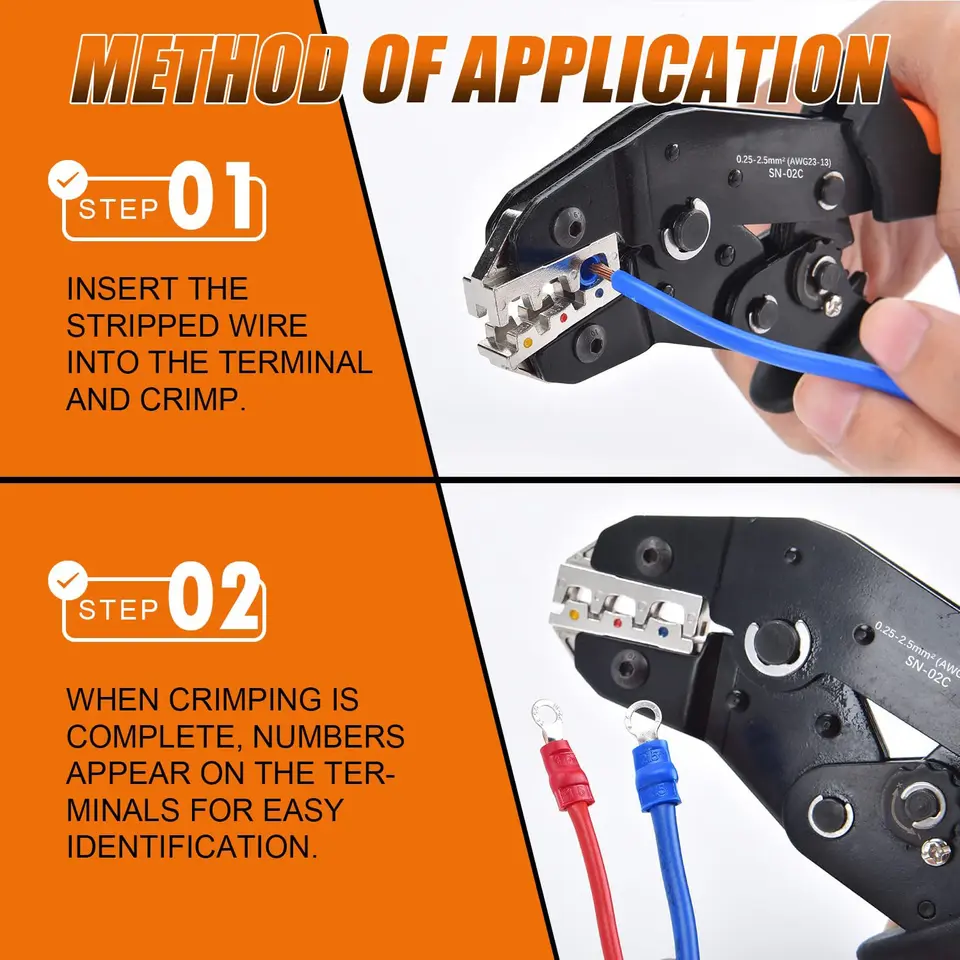 Assorted Spade Terminals Insulated Cable Connector Electrical Wire Crimp Butt Ring Fork Set Ring Lugs Rolled Crimping tool Kit image 5