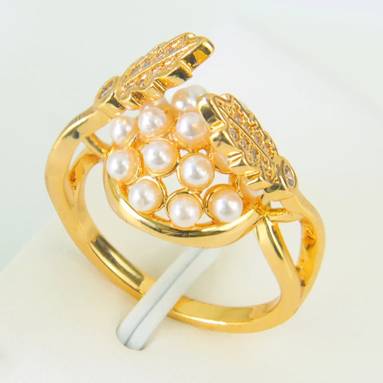 Italienische Mode Perlen Cocktailringe 21k Vergoldet Arabisch Geometrisch Eleganter Zirkonia-Ring Dubai Damen Event Party Schmuck – Detail 12