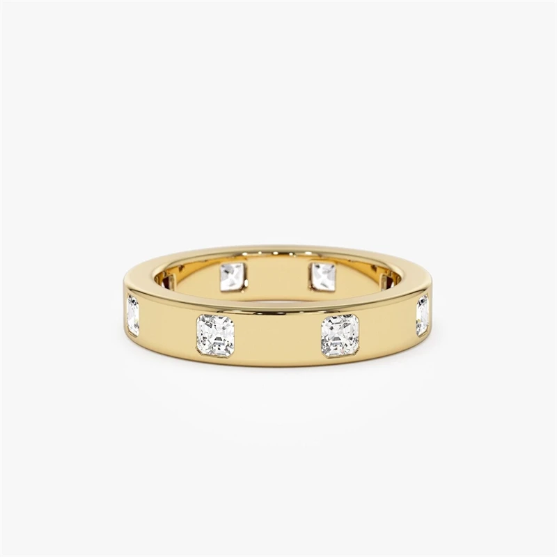 

JY Fine Jewelry Lab Grown Diamond Real Gold 18K Yellow Gold Asscher Stacking 0.95CT 8 Stones Eternity Flush Statement Women Ring