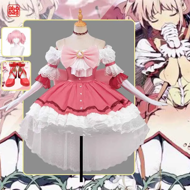 

Puella Magi Madoka Magica Cosplay Kaname Madoka Cosplay Costume Magical Girl Short Dress With Bowknots Cosplay Wig Gloves Gift