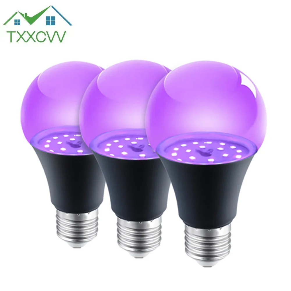 

UV Purple Light Bulb A60 12W AC 85-265V PurpleTransparent Cover Hotel Party Ghost House Fluorescent Atmosphere Decoration Light