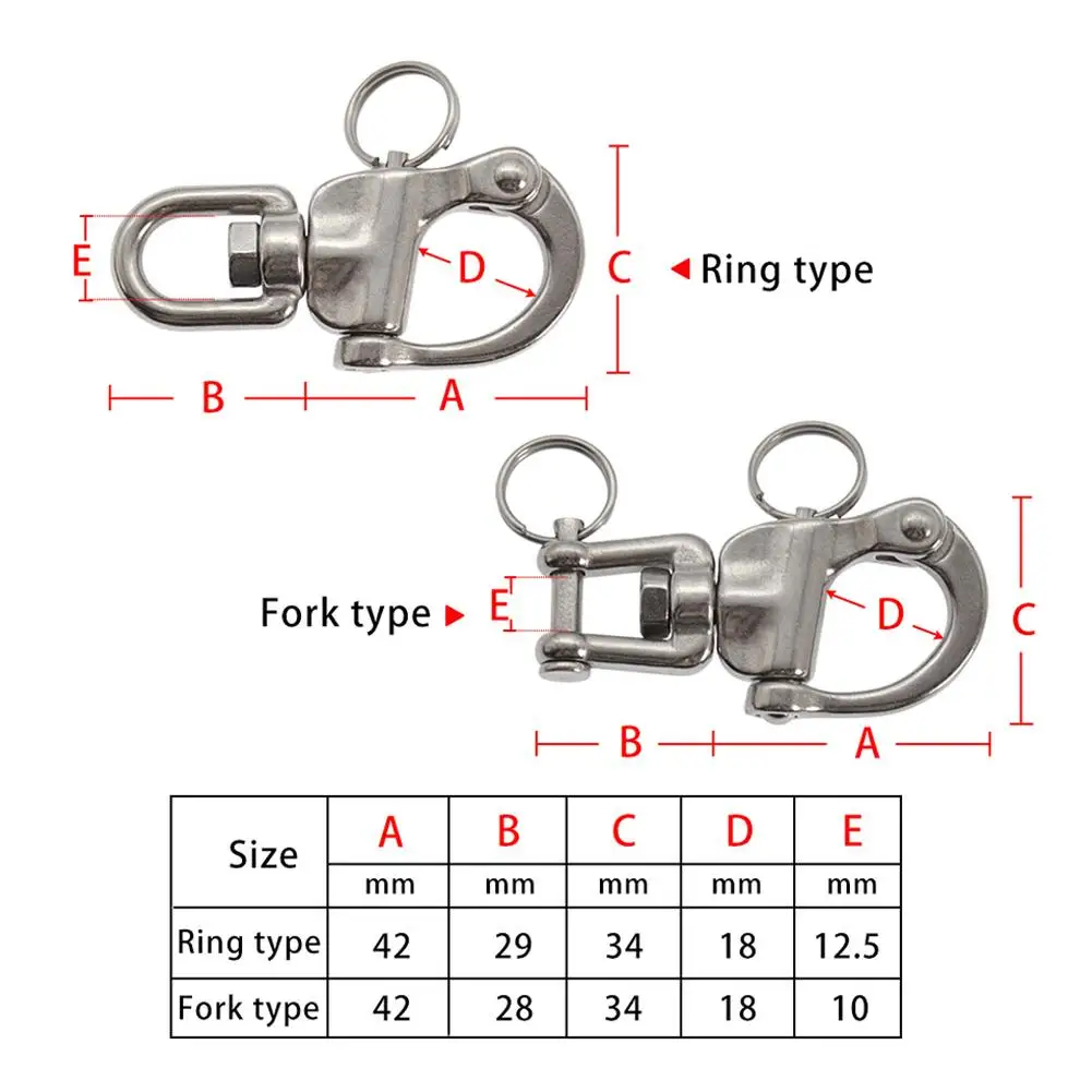 70mm Swivel Shackle 360Degrees Rotatable 316 Stainless Steel Quick Release Snap Hook Sailing Rigging Shackles Marine Accessories