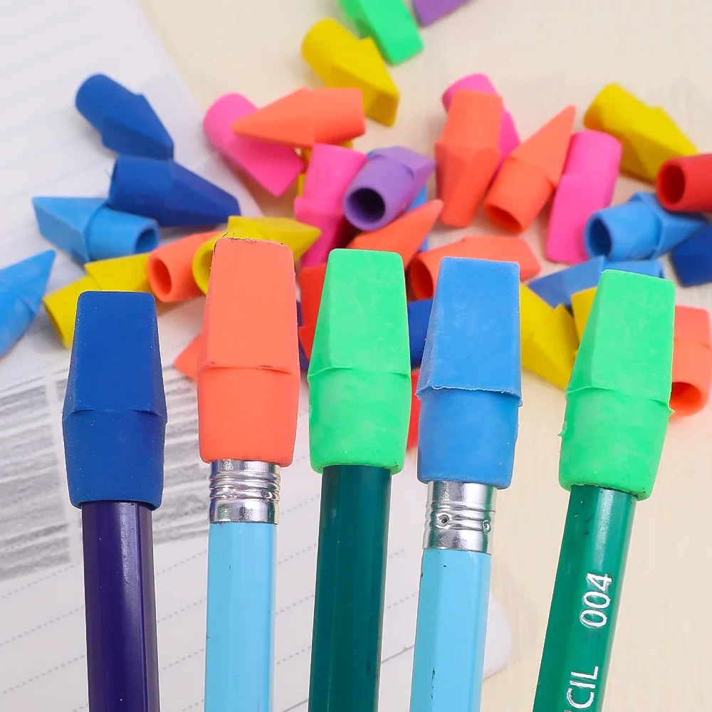 Pencil Eraser 2 In 1 Color Erasers Top Protector Caps Portable Mini Chisel Shape Student Painting Correction Stationery